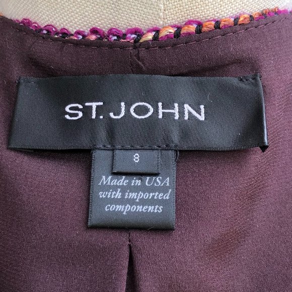 St. John Collarless Woven Fuchsia Multicolor Tweed Boucle Blazer Jacket 8 2019 - Picture 10 of 16